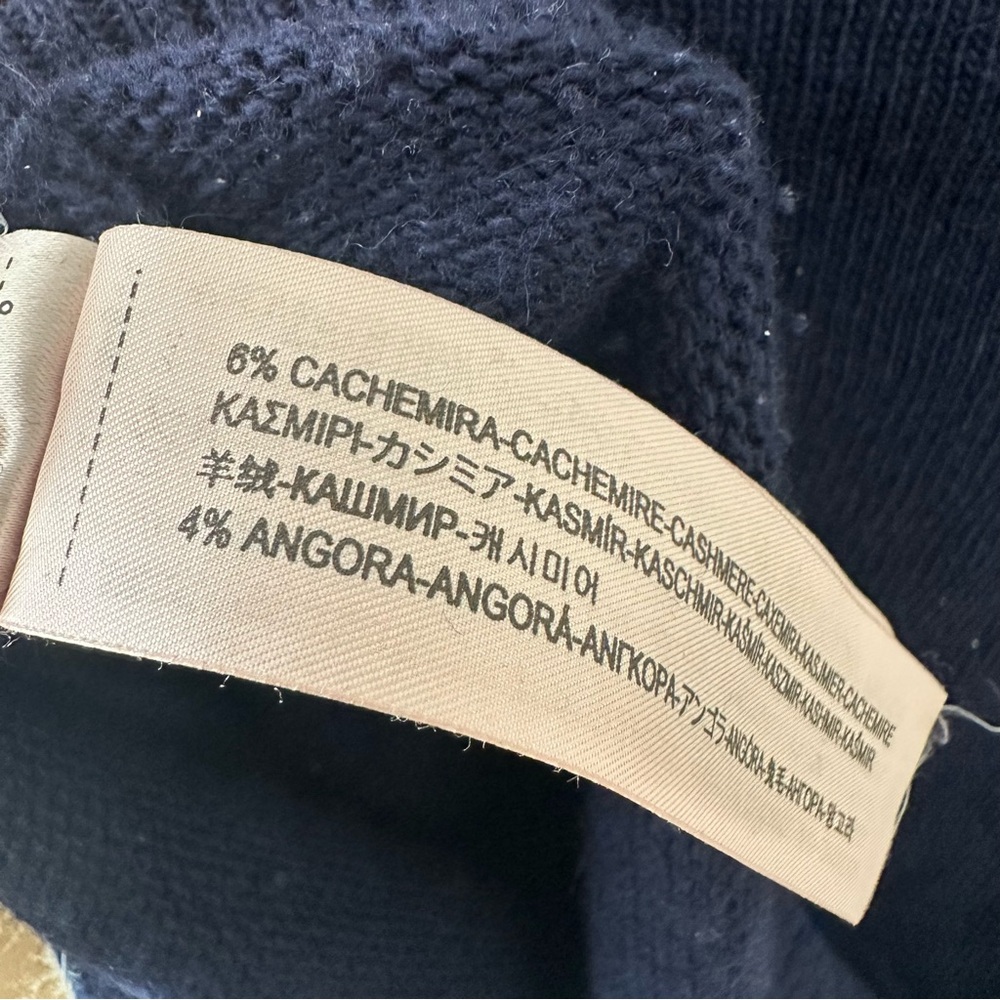 Massimo Dutti Wool Cashmere Blend V Neck Quarter Sleeves Sweater in Navy Blue - Picture 10 of 10